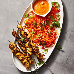 Chicken Satay with Spiralized-Carrot Salad | Lauren Hartshorn | Copy Me ...