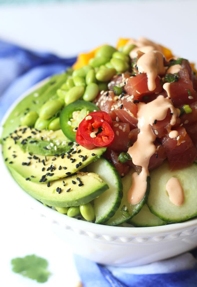 Ahi Tuna Poke Bowl Recipe With Ponzu Sauce P Copy Me That 