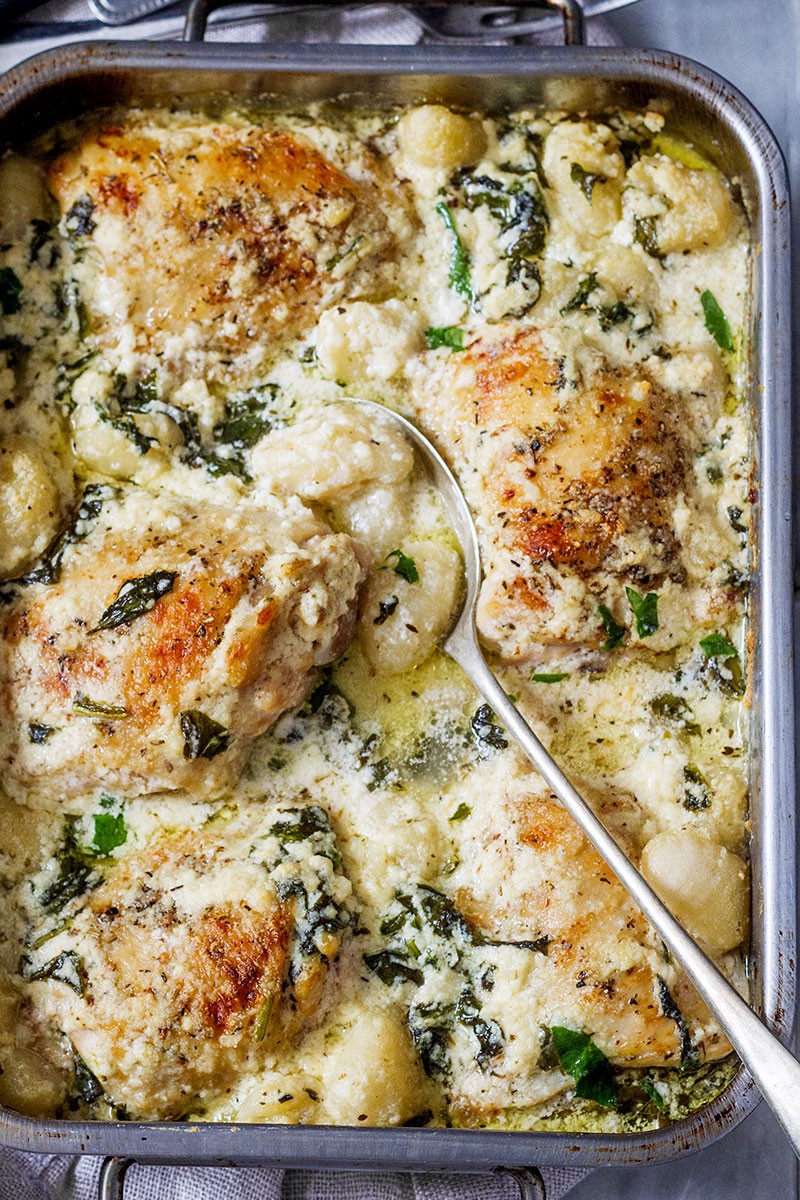 Baked Chicken Gnocchi with Garlic Asiago Cream Sauce | Sam Vernon ...