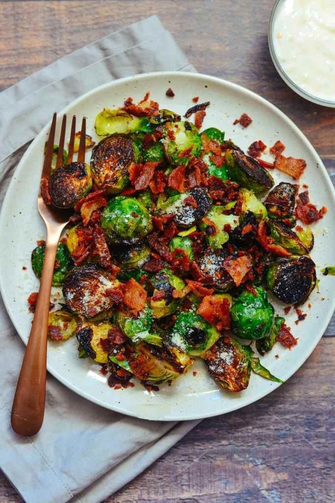 Keto - Brussels Sprouts with Bacon, Parmesan, and Garlic Aioli Sauce ...