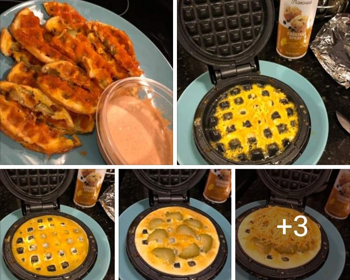 Dill Pickle Chaffles made in Mini Waffle Maker Turnips 2 Tangerines