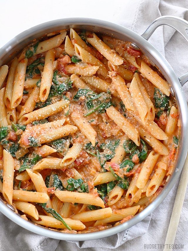 Creamy Tomato and Spinach Pasta - Budget Bytes | Https:///  | frozenstuff | Copy Me That