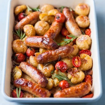 Pork: Easy Sausages and Potato Bake | Shelley Carmichael | Copy Me That