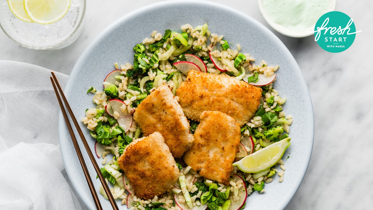 Fish Katsu with Brown Rice Salad & Wasabi Mayo | JaimeC ...