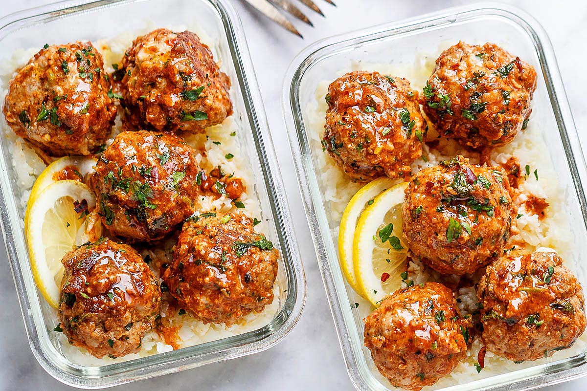 Garlic Butter Chicken Meatballs Meal Prep Recipe With Cauliflower Rice