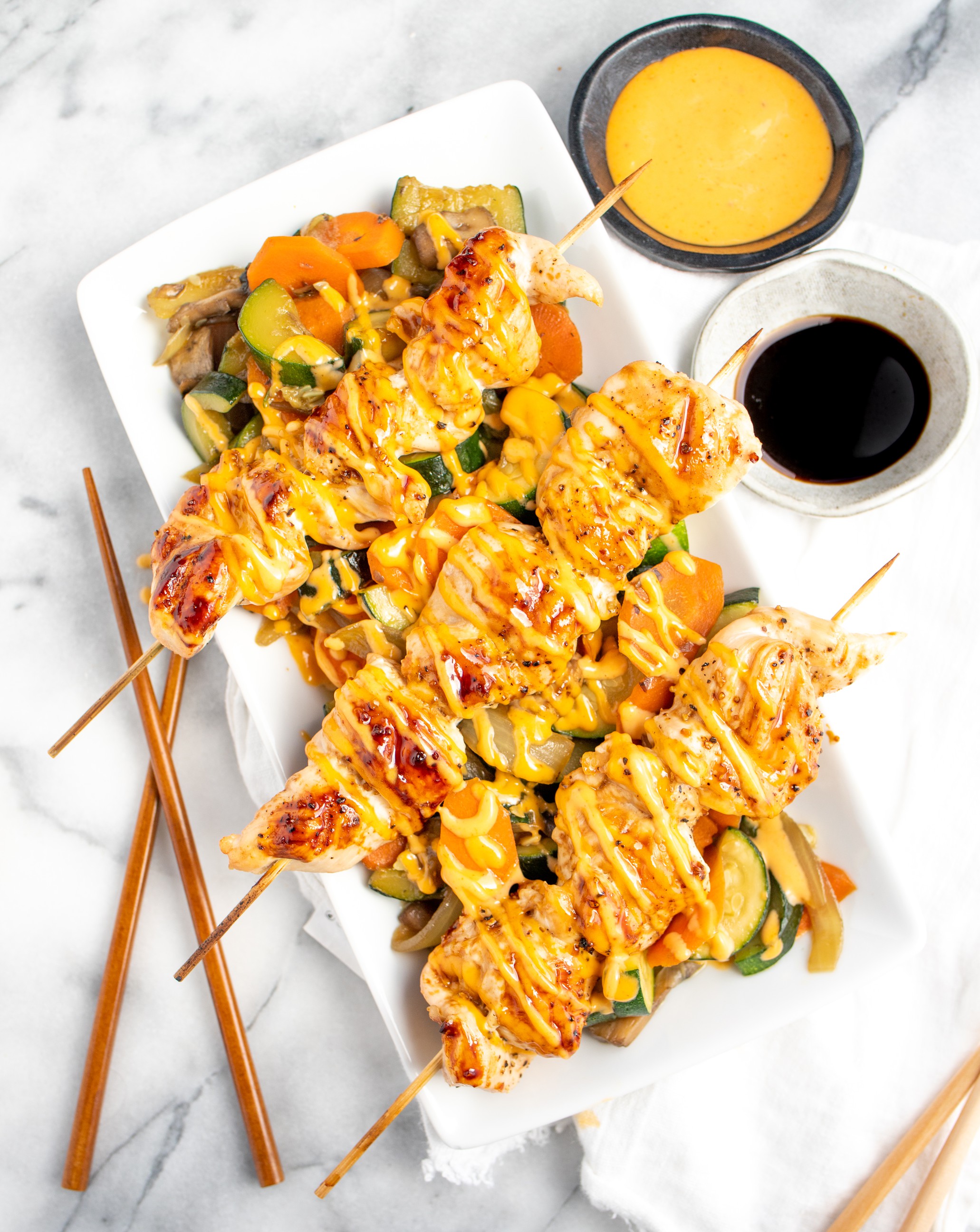 Hibachi Chicken Skewers Veggies