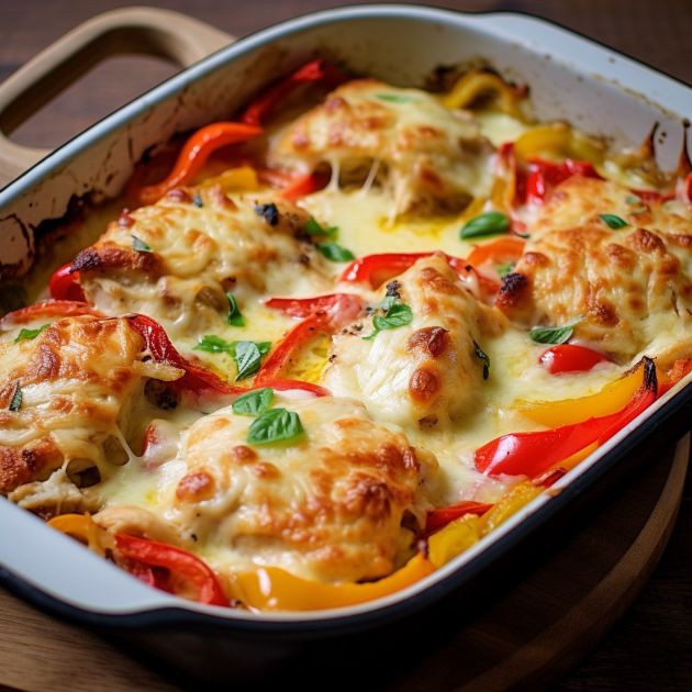 Cheesy Baked Chicken and Peppers | Barbara Schellinger | Copy Me That
