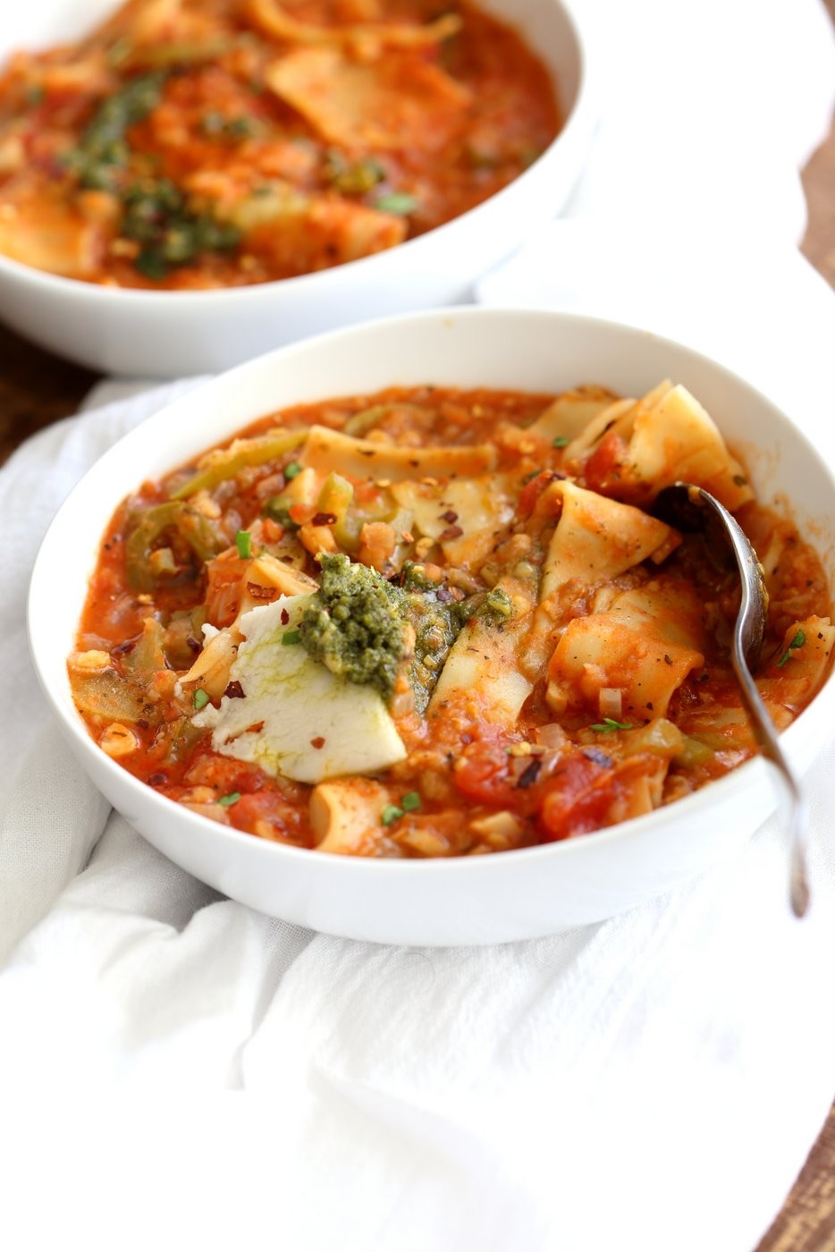 lasagna soup with vegan ricotta