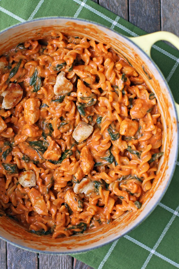 One-Pot Creamy Tomato Pasta with Chicken and Spinach | cold fusion ...