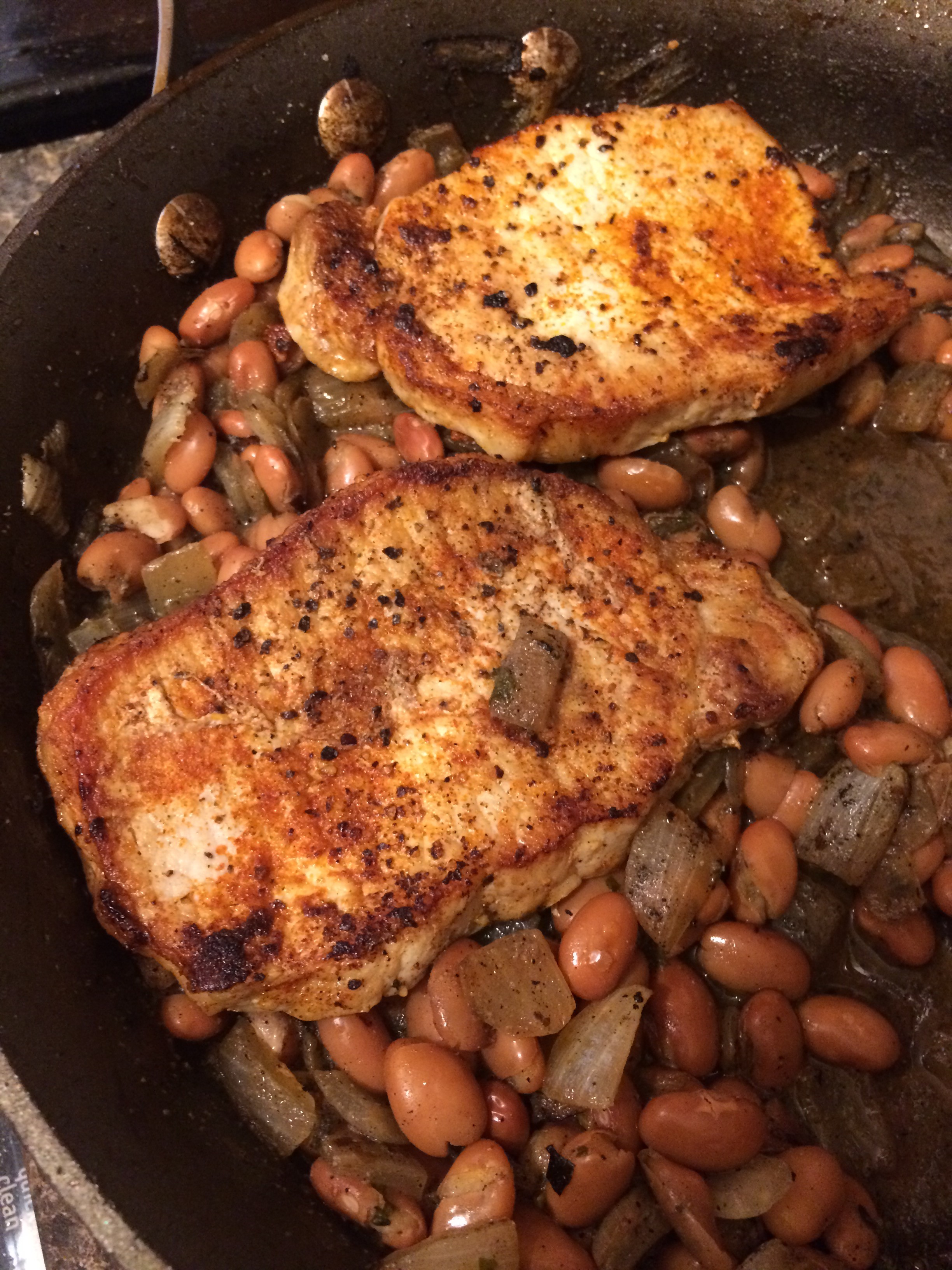 Pork Chops on Pinto Beans Sofrito Emily Jo Copy Me That