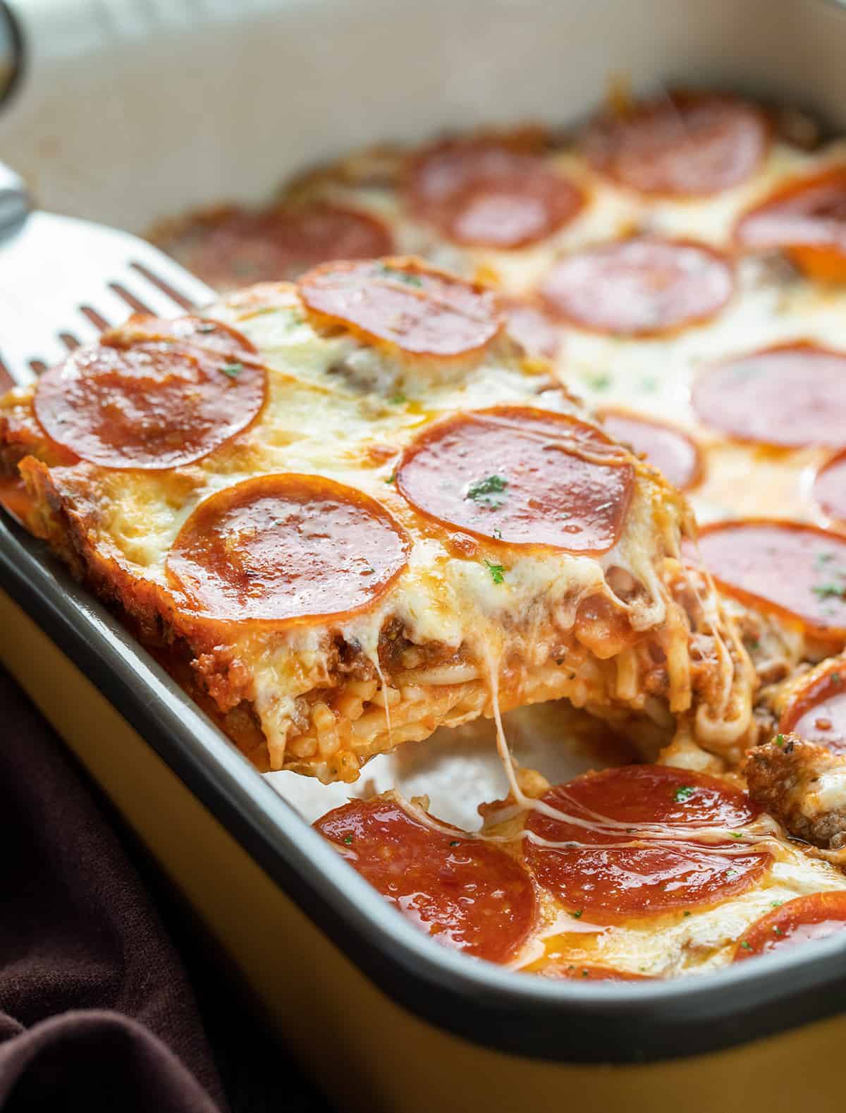 Spaghetti Pizza Casserole - Plowing Through Life