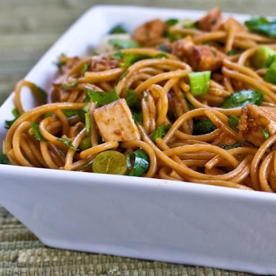 Spicy Whole Wheat Sesame Noodles with Chicken, Green Onions, and