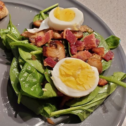 Spinach Salad with Warm Bacon Mustard Dressing | AlaskanKeto | Copy Me That